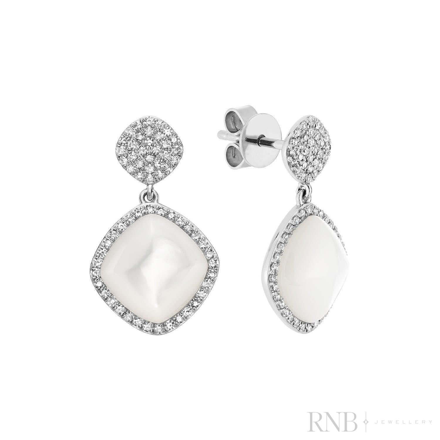 Mother of Pearl and Diamond Dangle Earrings-RNB Jewellery