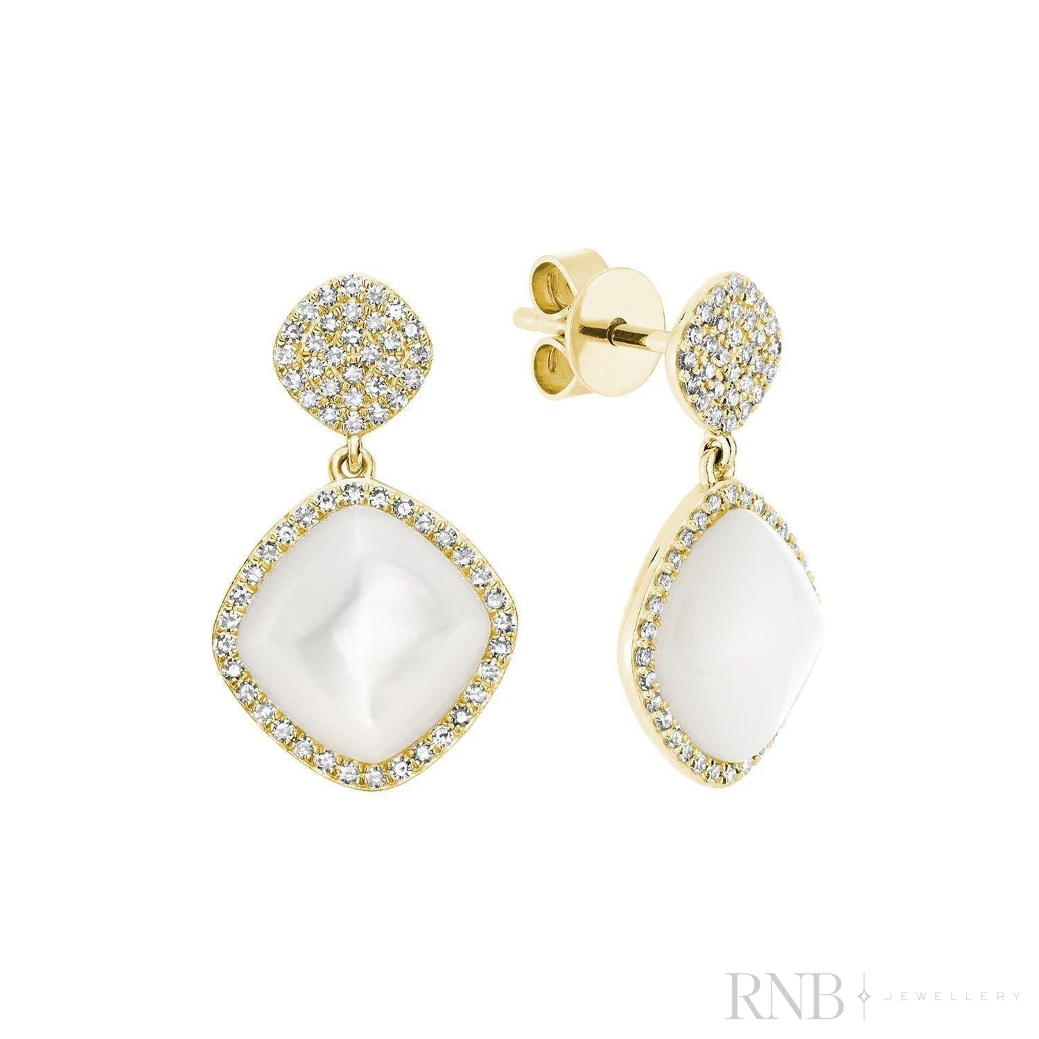 Mother of Pearl and Diamond Dangle Earrings-RNB Jewellery