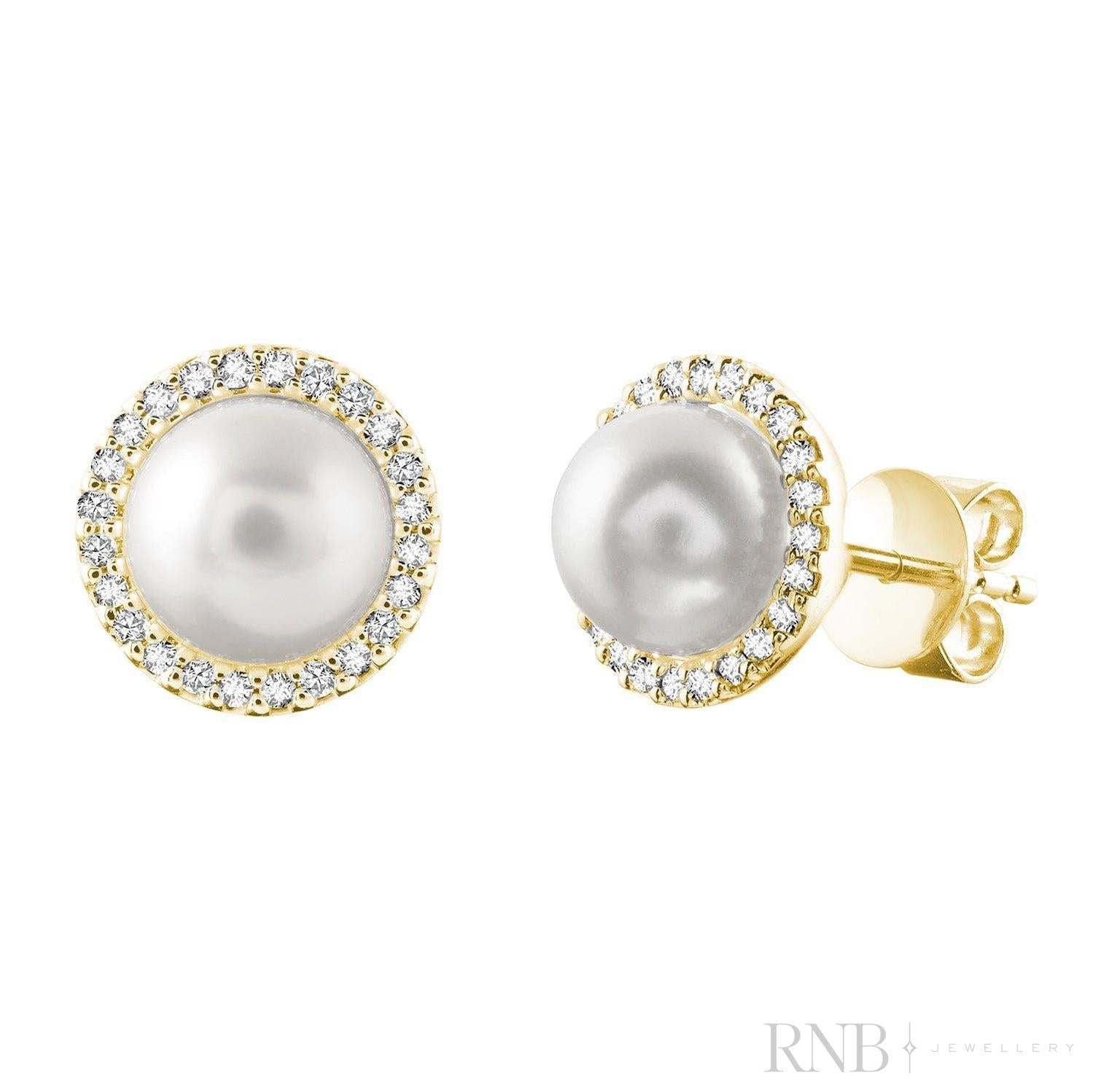 Cultured Pearl & Diamond Halo Stud Earrings-RNB Jewellery