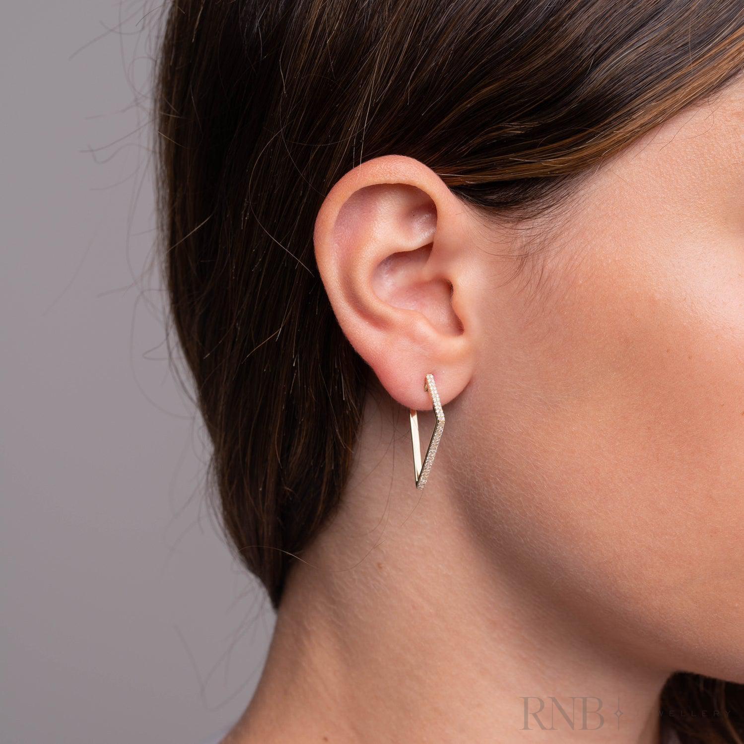 Triangular Diamond Loop Earrings-RNB Jewellery