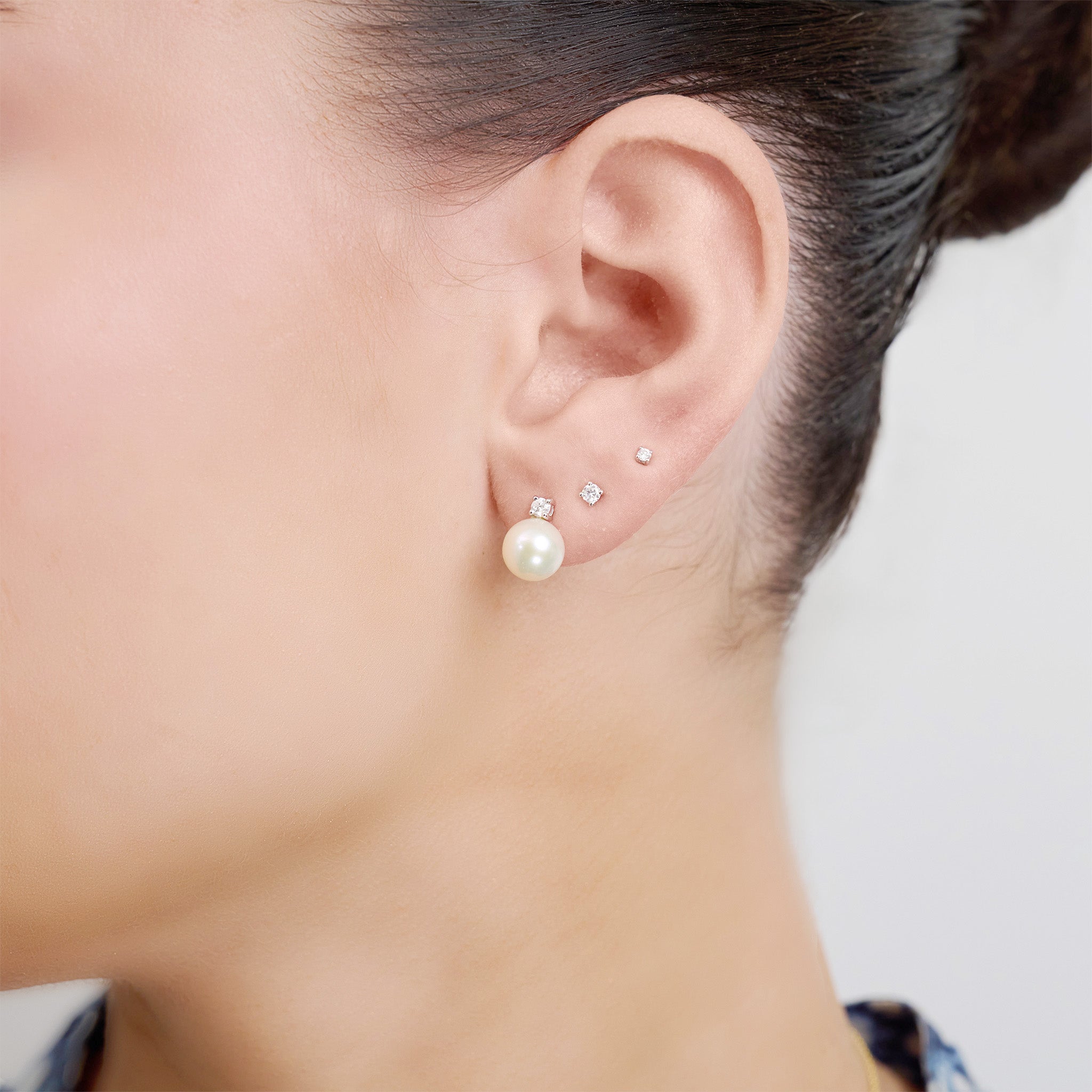 Cultured  Pearl & Diamond Stud Earrings