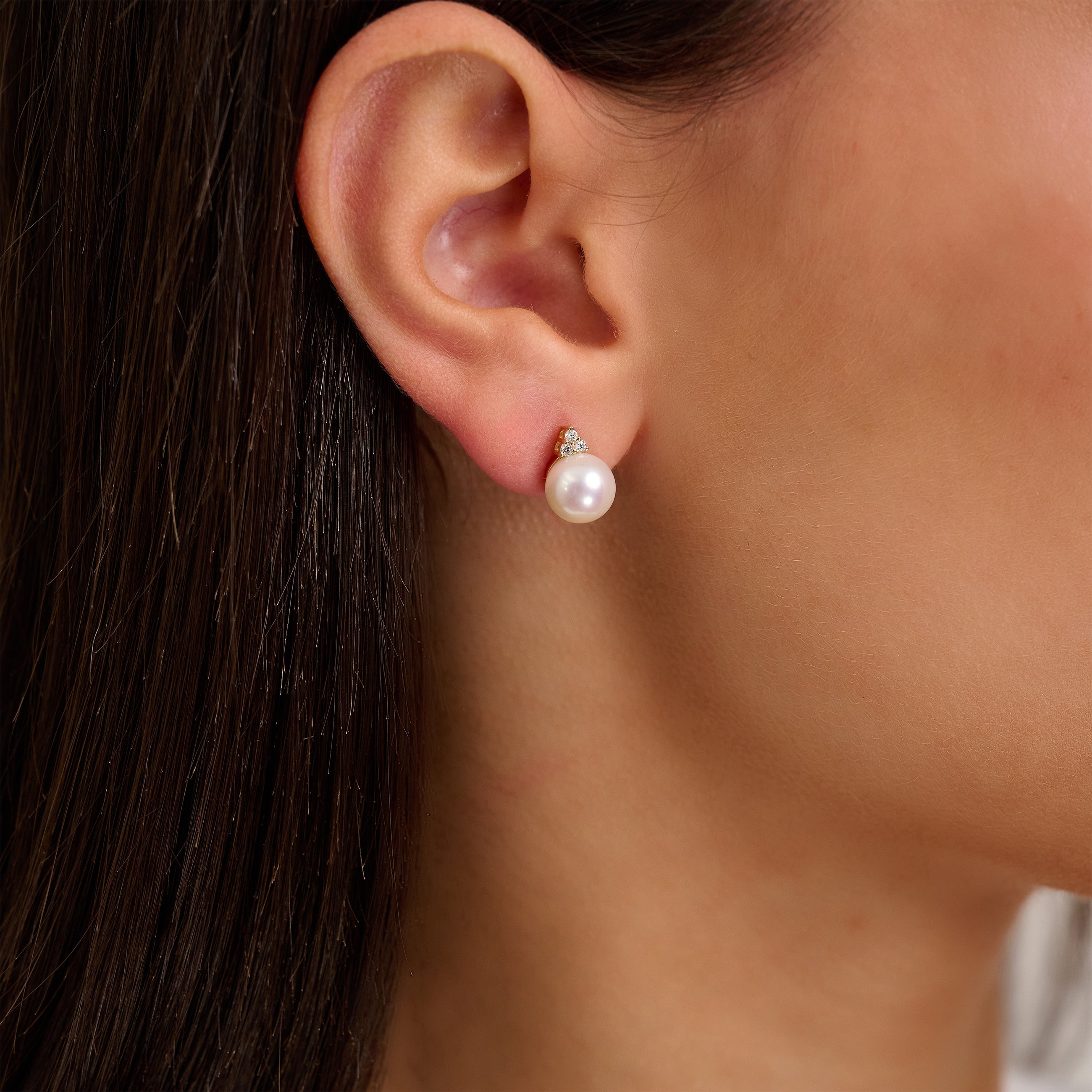 Cultured  Pearl & Diamond Stud Earrings