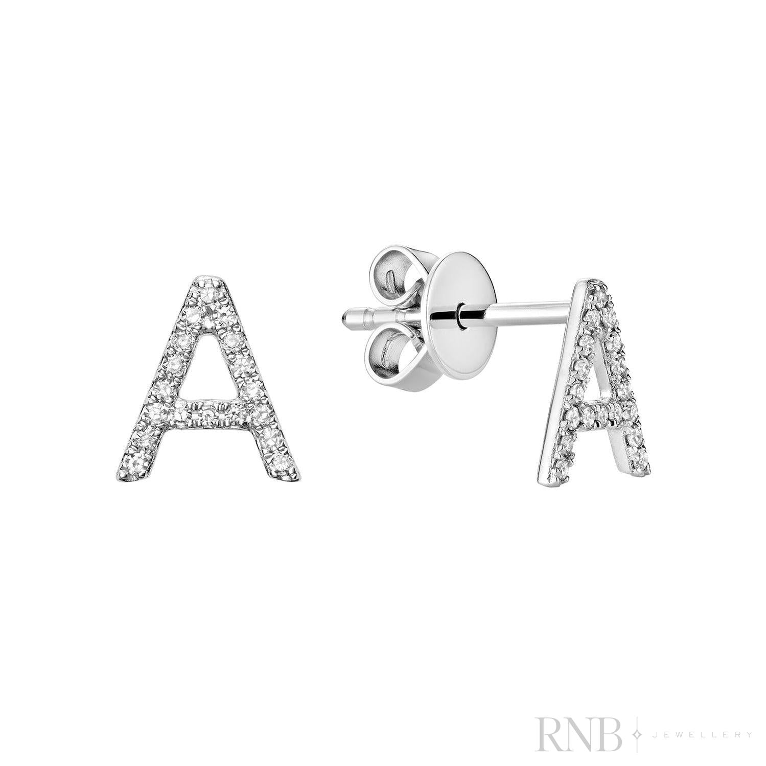 Diamond Initial Stud Earrings (Single)-RNB Jewellery