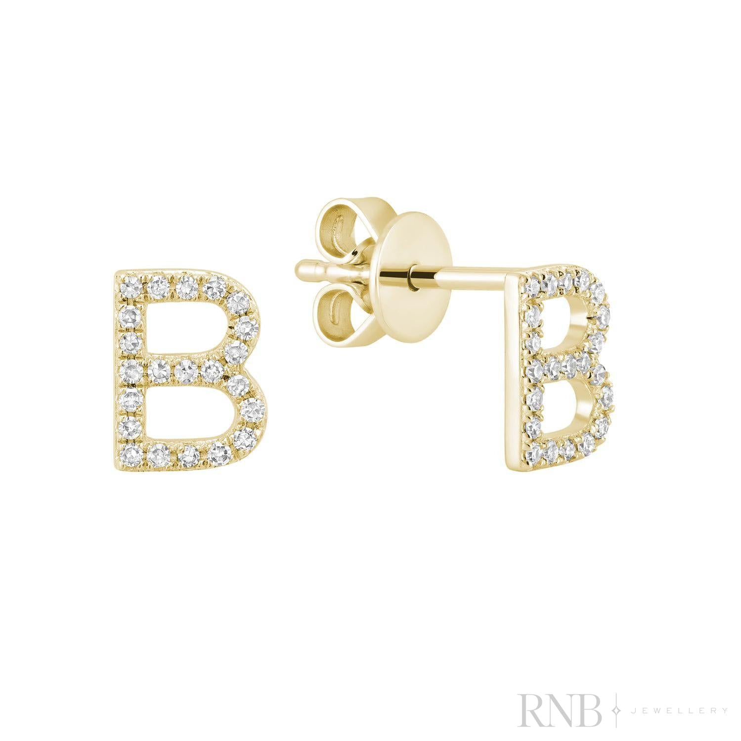 Diamond Initial Stud Earrings (Single)-RNB Jewellery