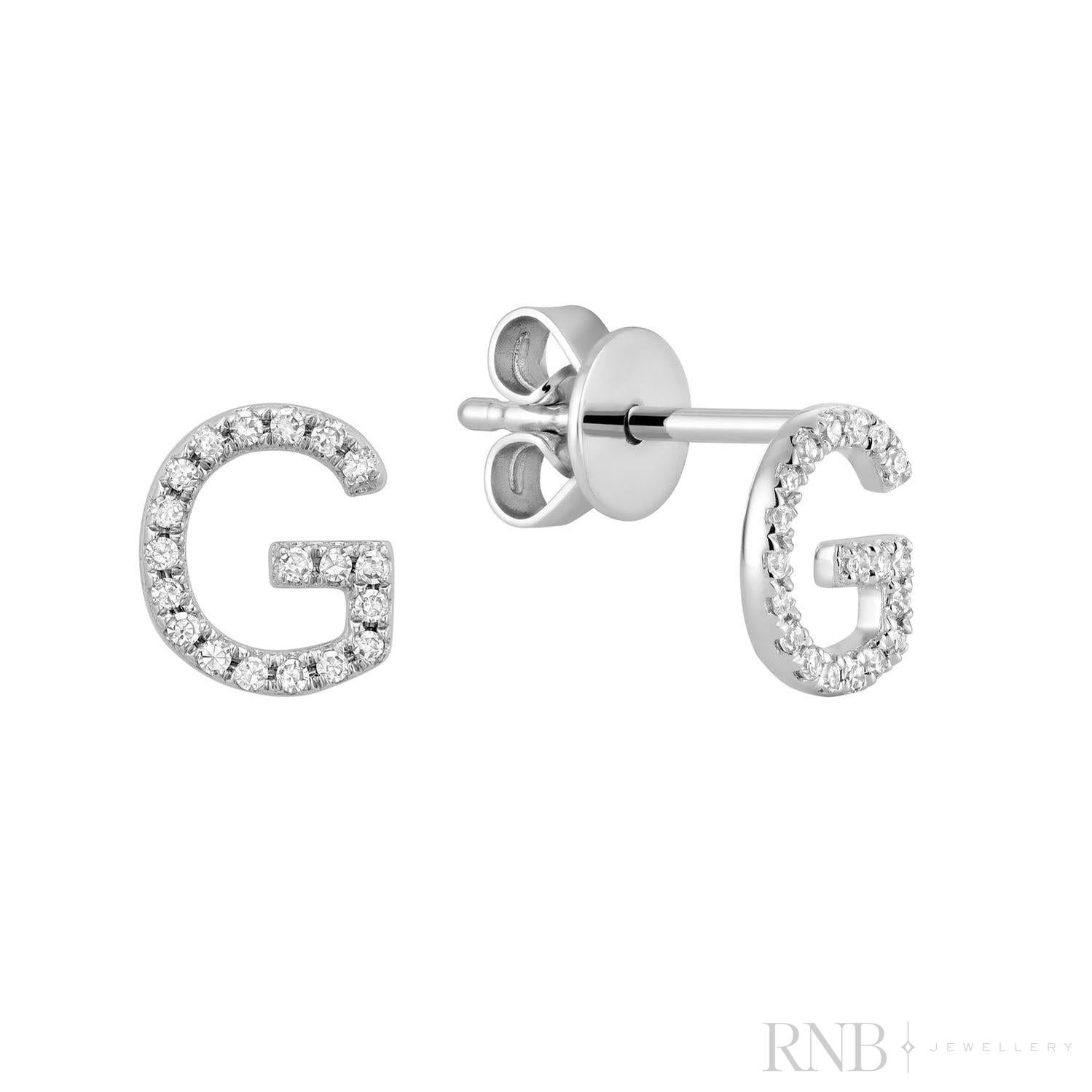 Diamond Initial Stud Earrings (Single)-RNB Jewellery