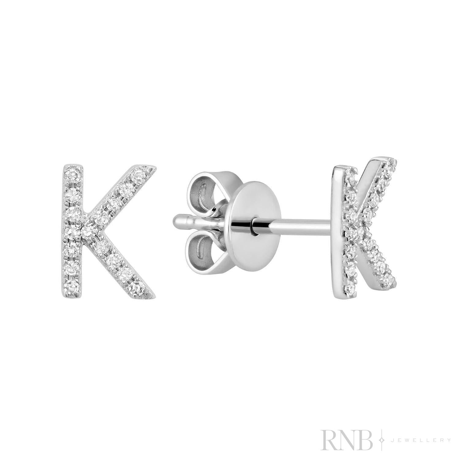 Diamond Initial Stud Earrings (Single)-RNB Jewellery