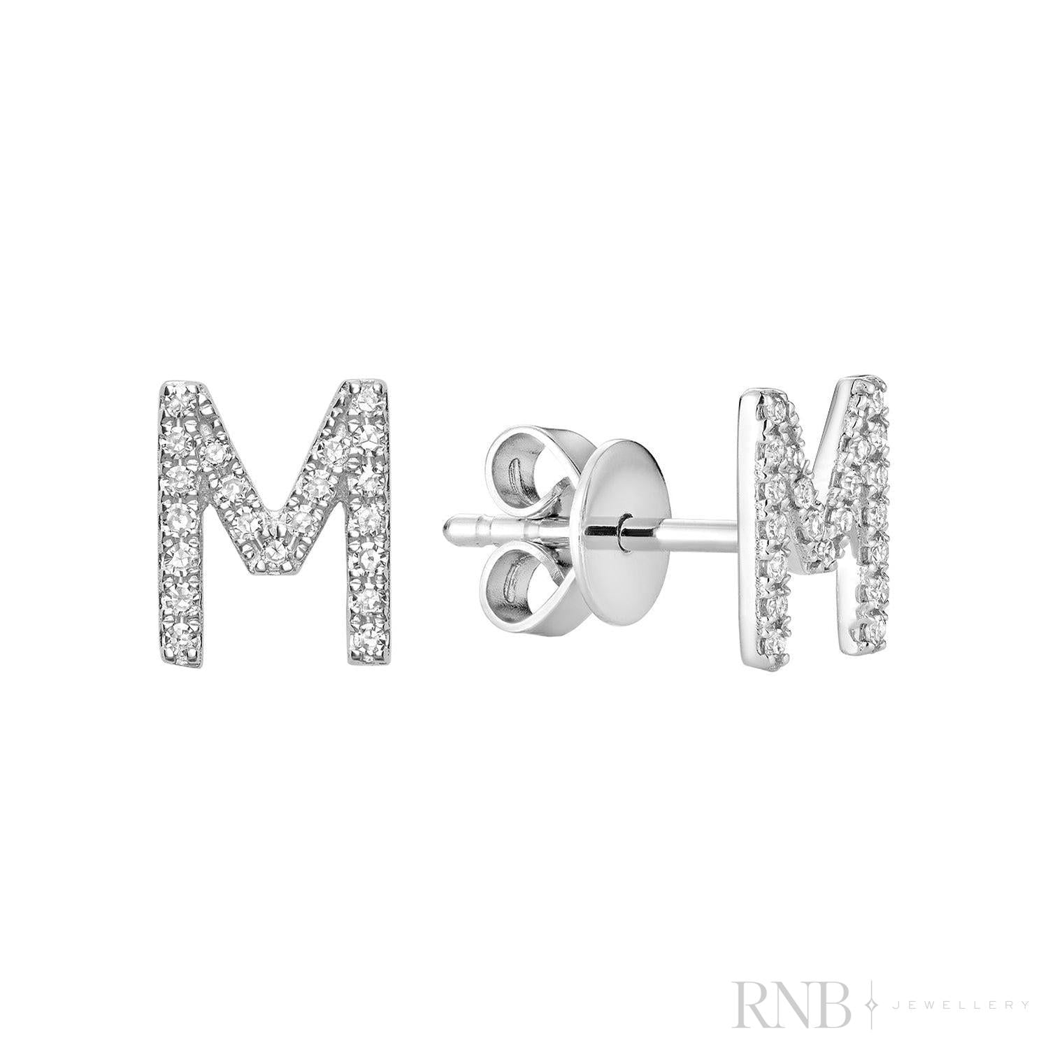 Diamond Initial Stud Earrings (Single)-RNB Jewellery