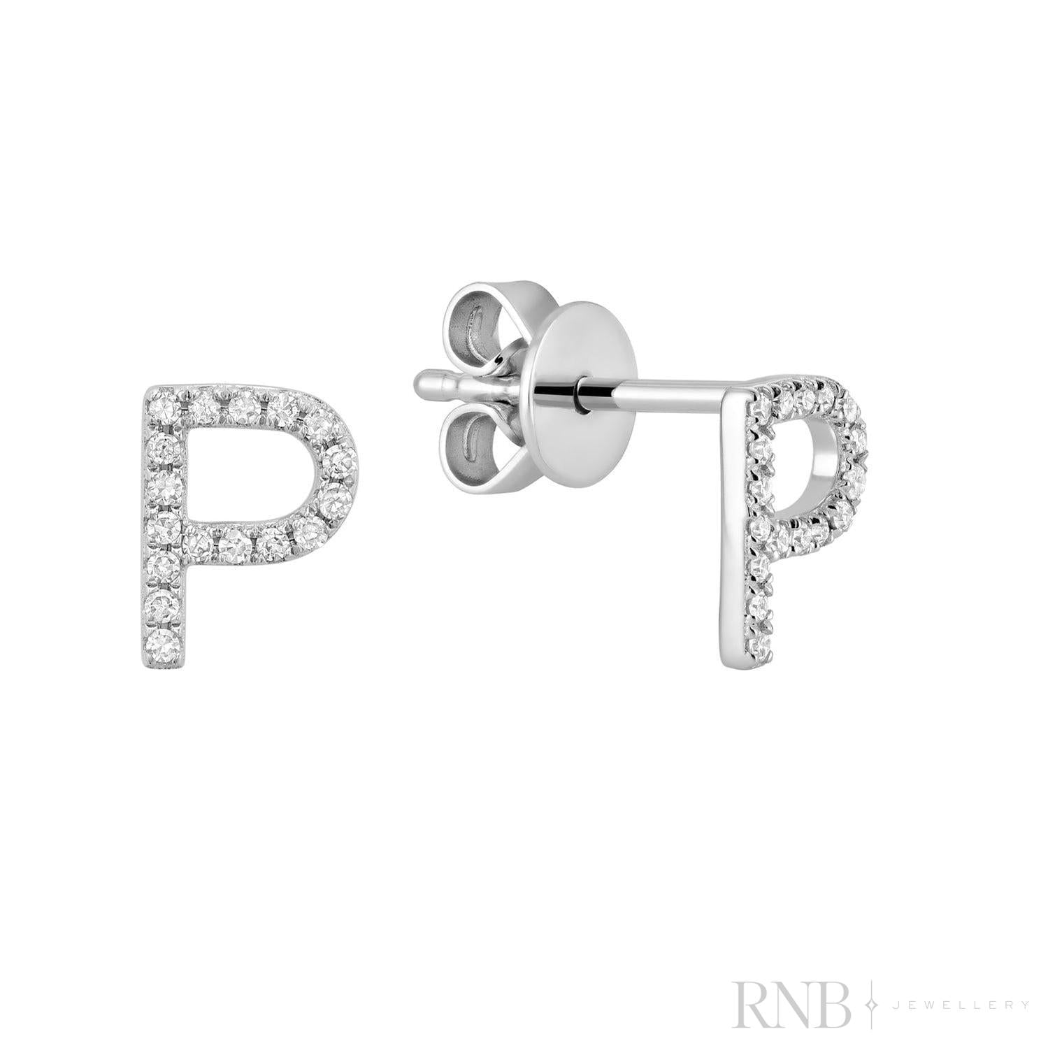 Diamond Initial Stud Earrings (Single)-RNB Jewellery