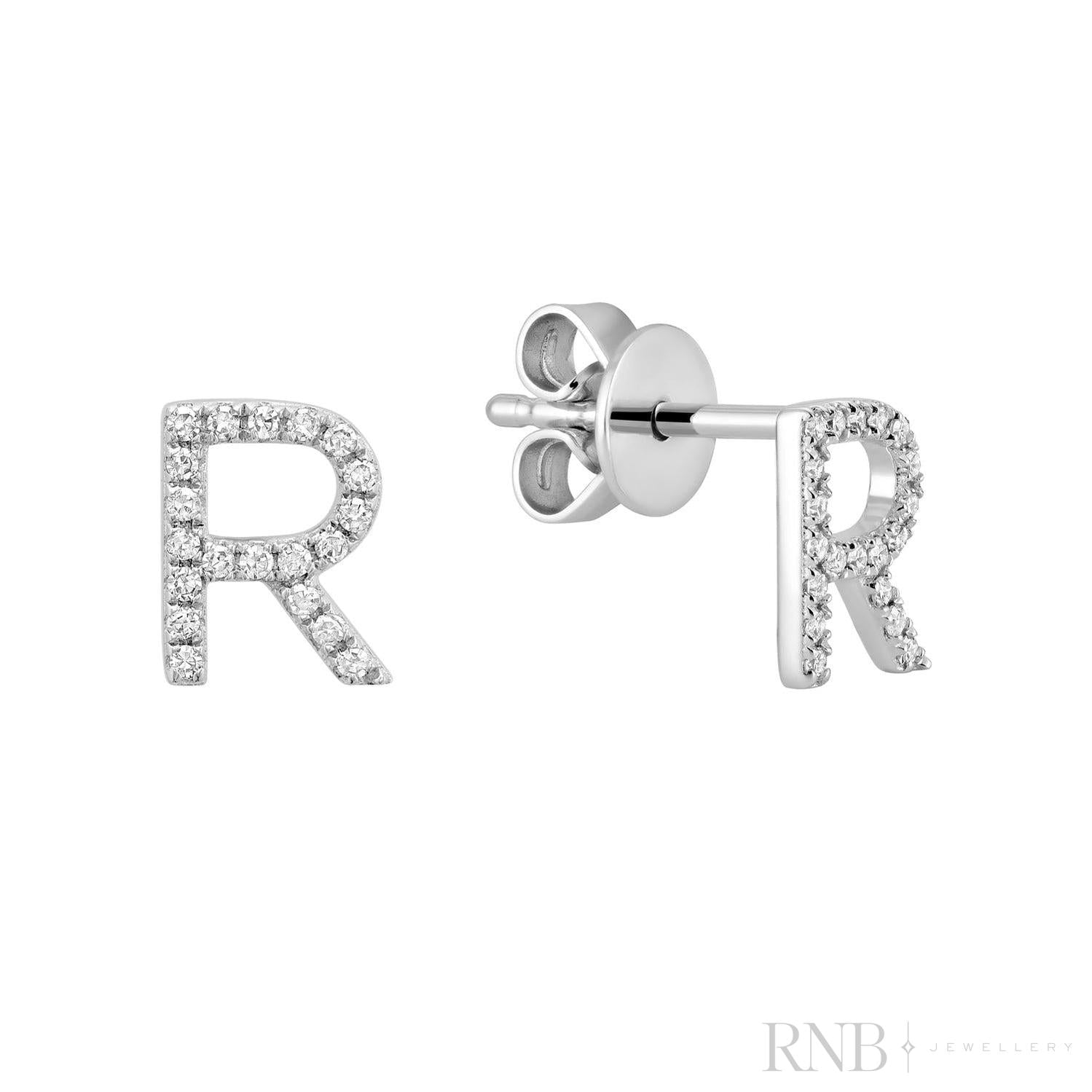 Diamond Initial Stud Earrings (Single)-RNB Jewellery