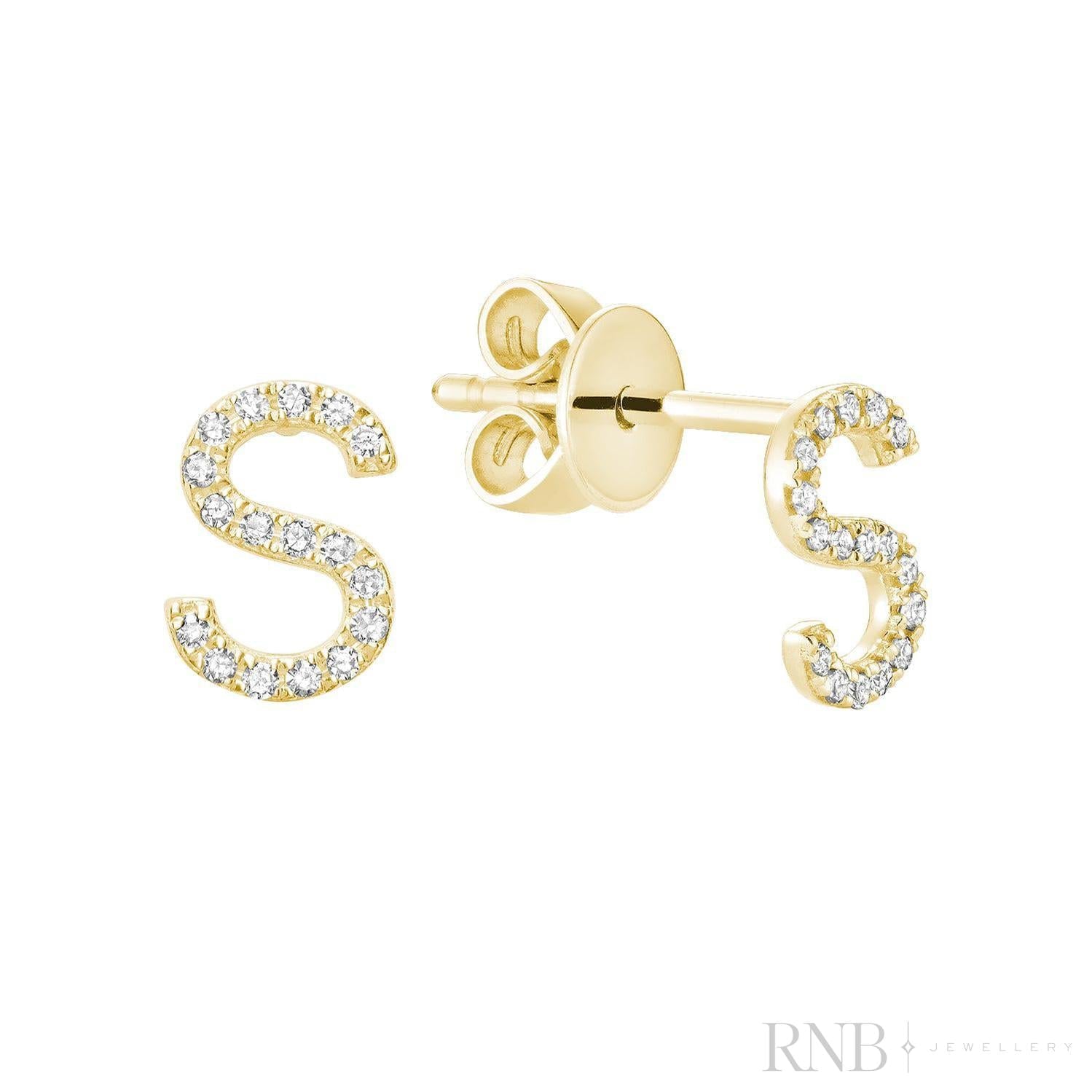 Diamond Initial Stud Earrings (Single)-RNB Jewellery