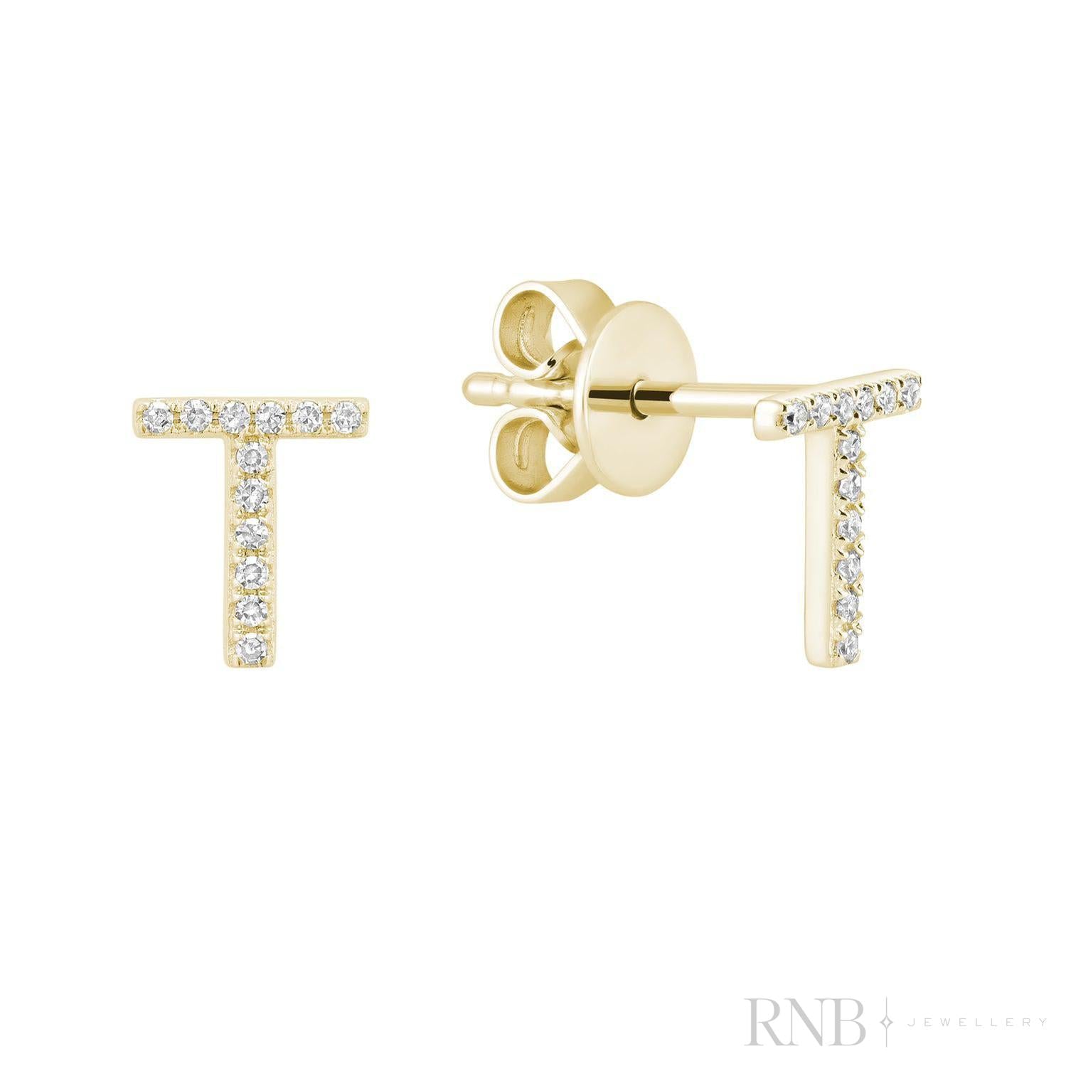 Diamond Initial Stud Earrings (Single)-RNB Jewellery