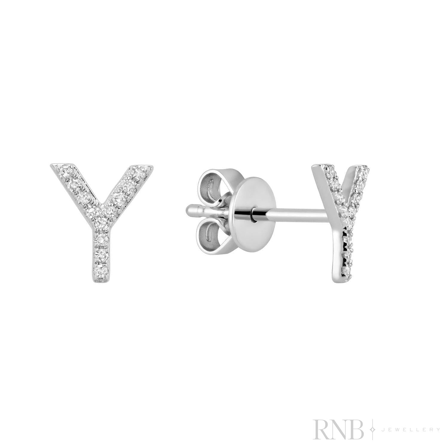 Diamond Initial Stud Earrings (Single)-RNB Jewellery