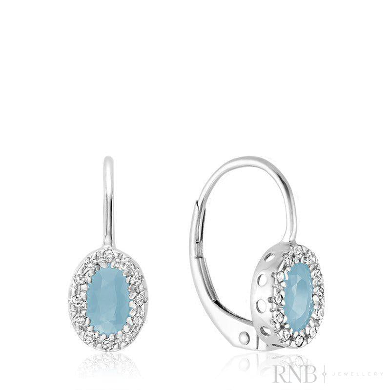 Oval Precious Stone & Diamond Halo Dangle Earrings-RNB Jewellery