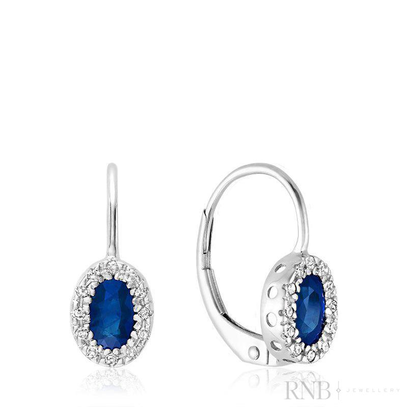 Oval Precious Stone & Diamond Halo Dangle Earrings-RNB Jewellery