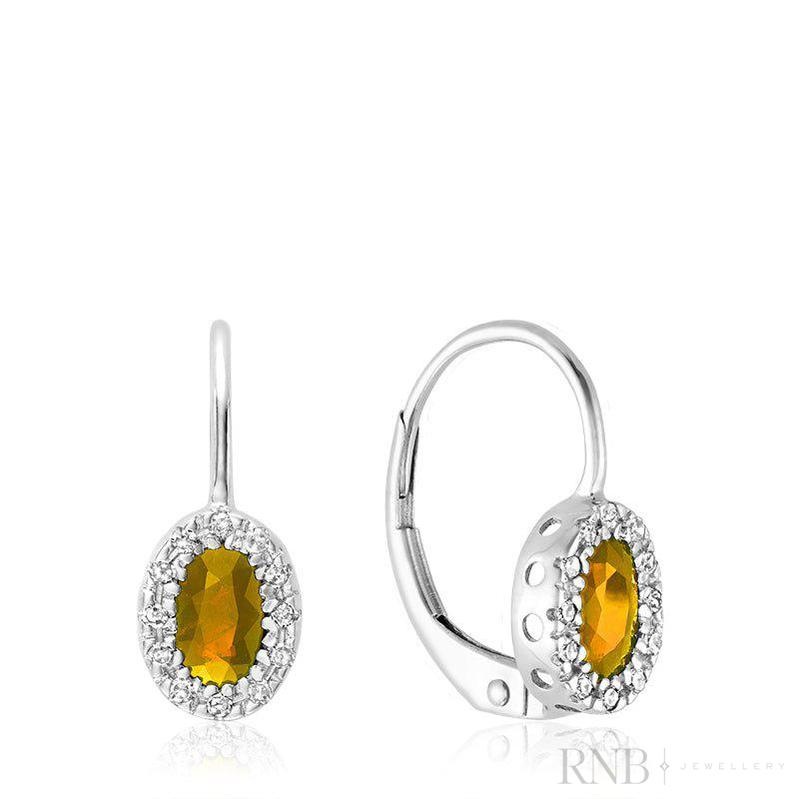 Oval Precious Stone & Diamond Halo Dangle Earrings-RNB Jewellery