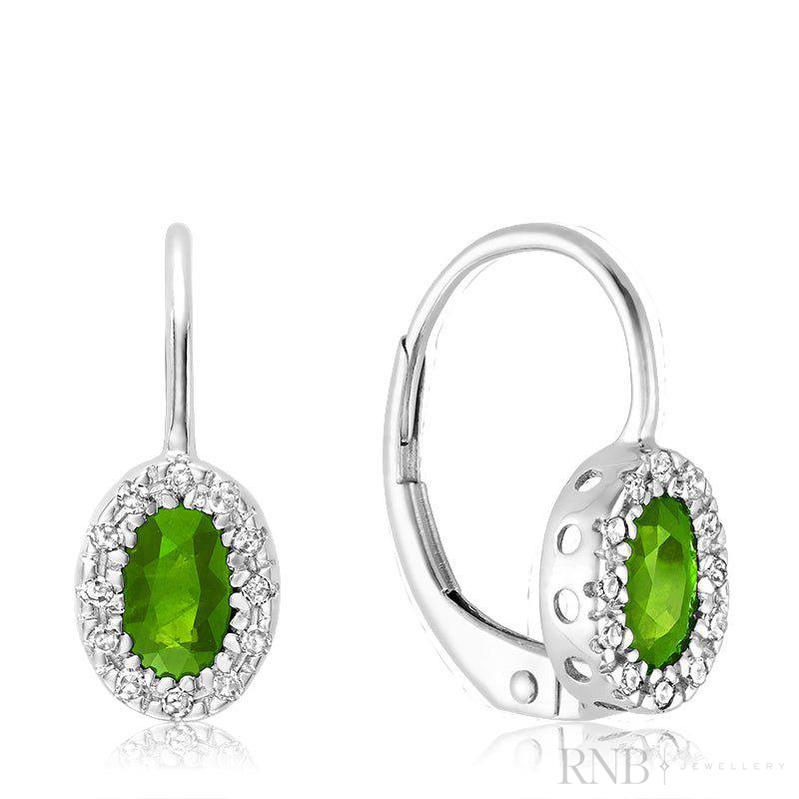 Oval Precious Stone & Diamond Halo Dangle Earrings-RNB Jewellery