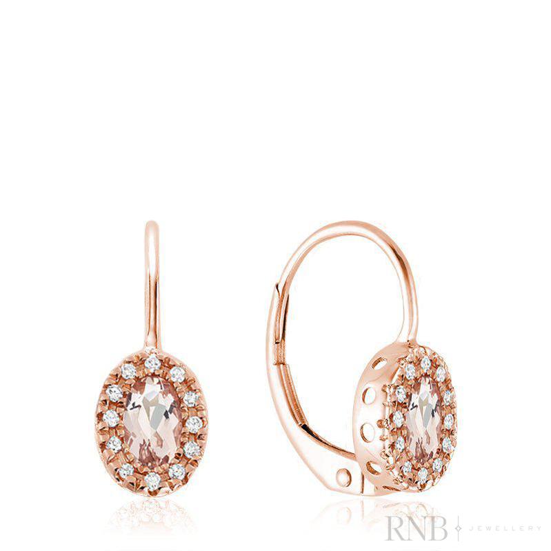 Oval Morganite and Diamond Halo Dangle Earrings-RNB Jewellery