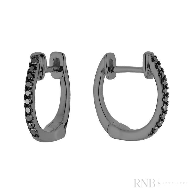 Black Rhodium & Black Diamond Huggie Earrings-RNB Jewellery