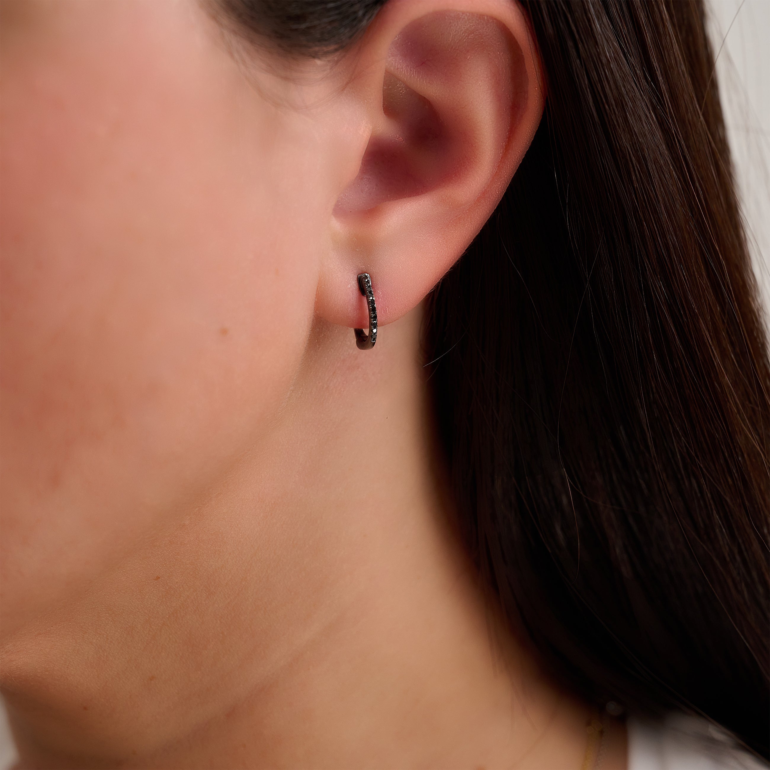 Black Diamond Huggie Earrings