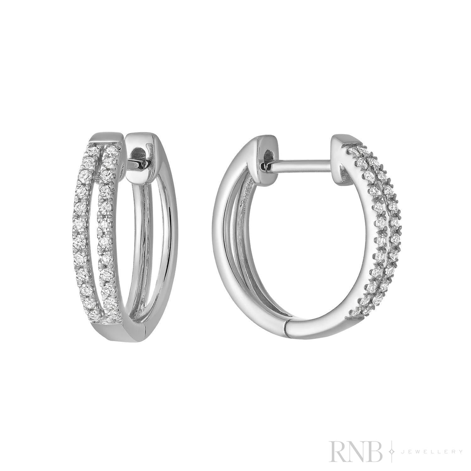 Double Row Diamond Huggie Earrings-RNB Jewellery