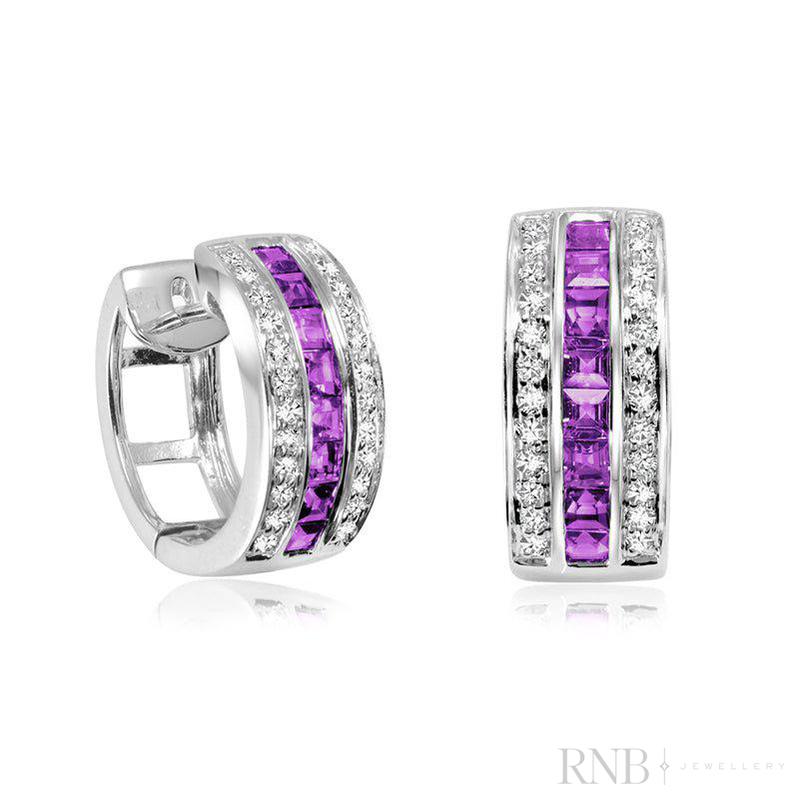 Precious Stones & Diamond Huggie Earrings-RNB Jewellery