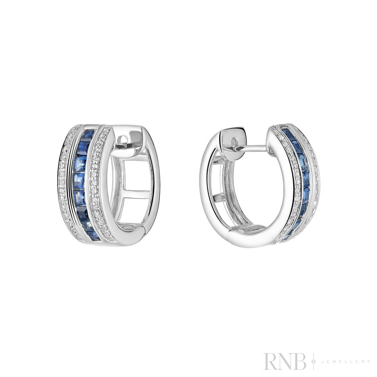 Blue Sapphire & Diamond Huggie Earrings-RNB Jewellery