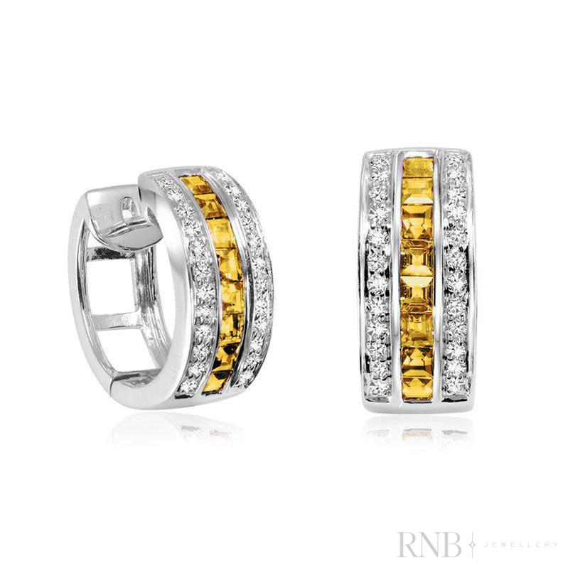 Precious Stones & Diamond Huggie Earrings-RNB Jewellery