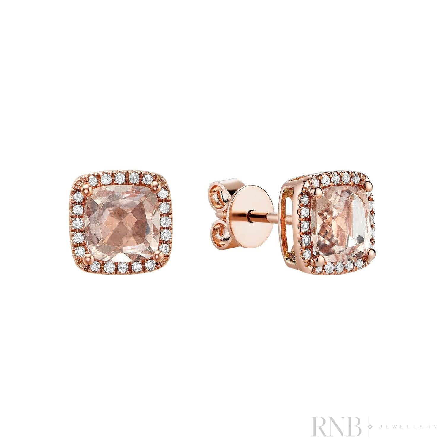 Morganite & Diamond Halo Stud Earrings-RNB Jewellery