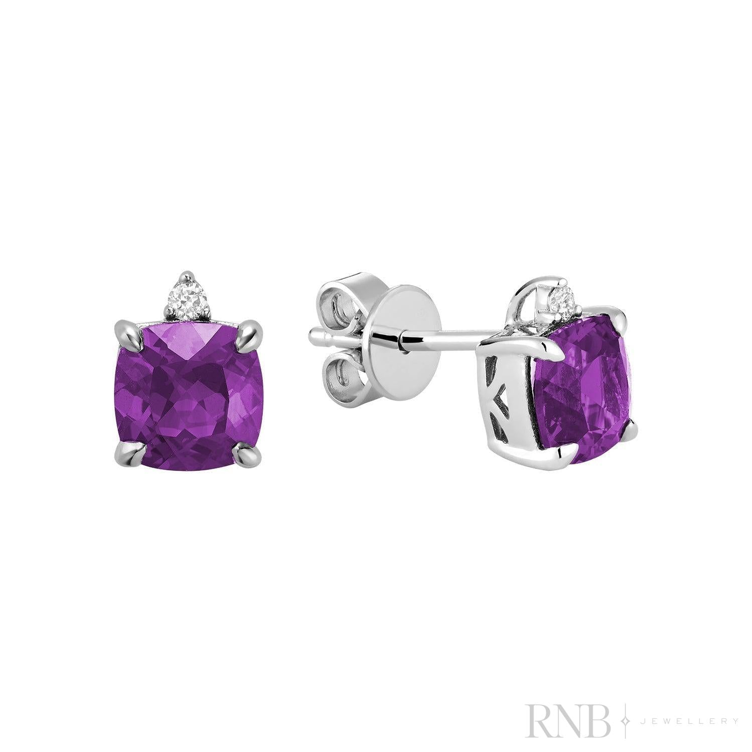 Cushion Cut Colored Stone & Diamond Stud Earrings-RNB Jewellery