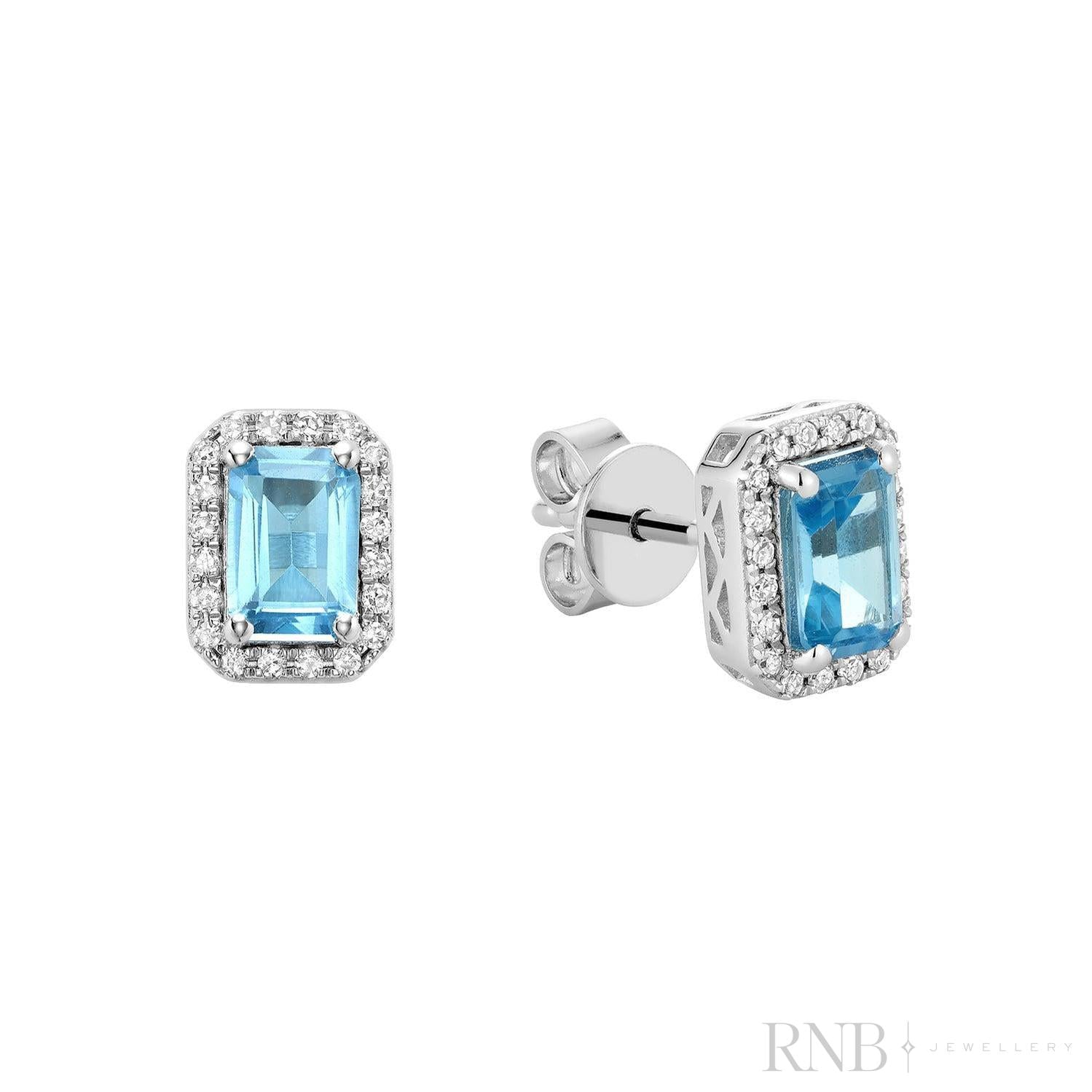 Emerald Cut Colored Stone & Diamond Halo Stud Earrings-RNB Jewellery