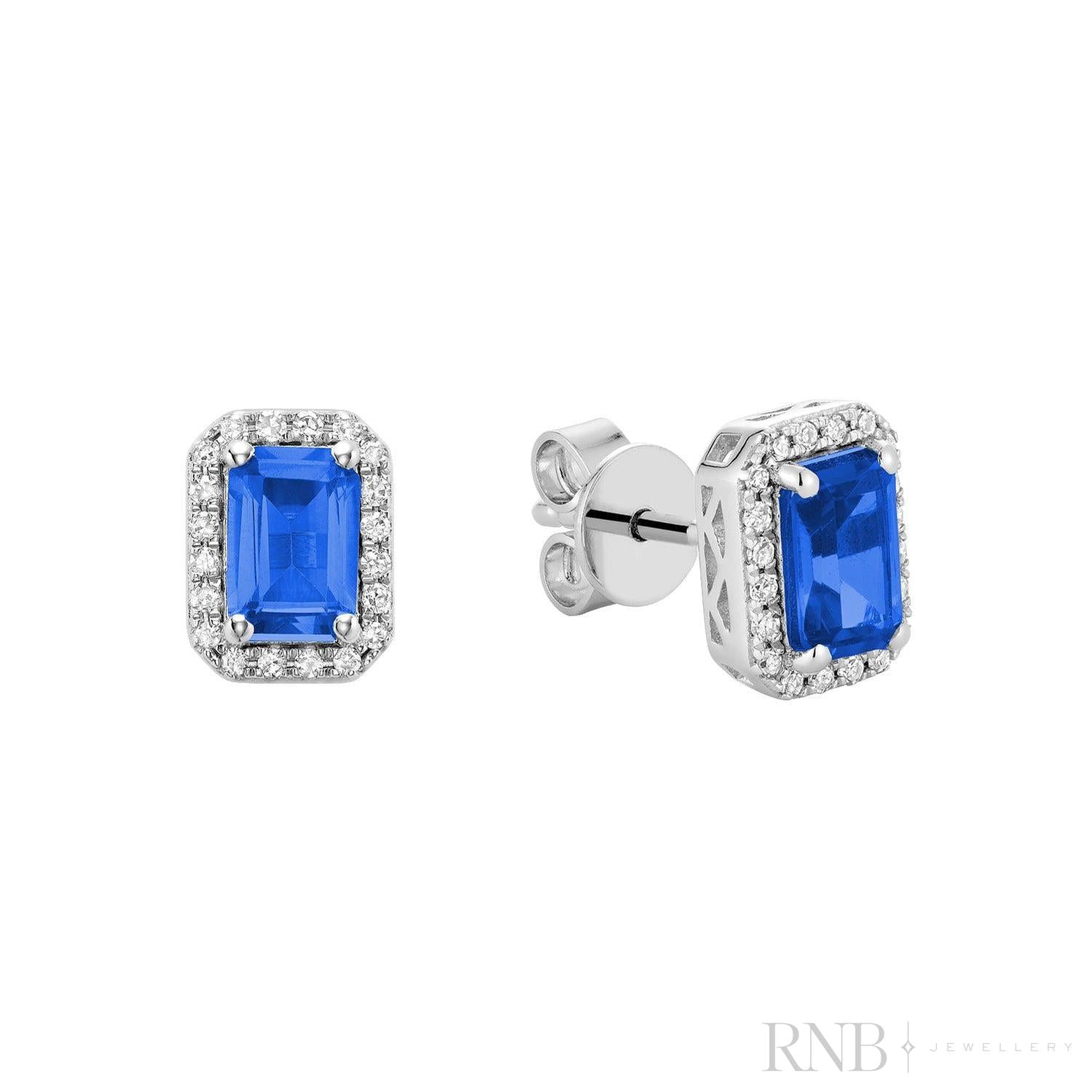 Emerald Cut Colored Stone & Diamond Halo Stud Earrings-RNB Jewellery