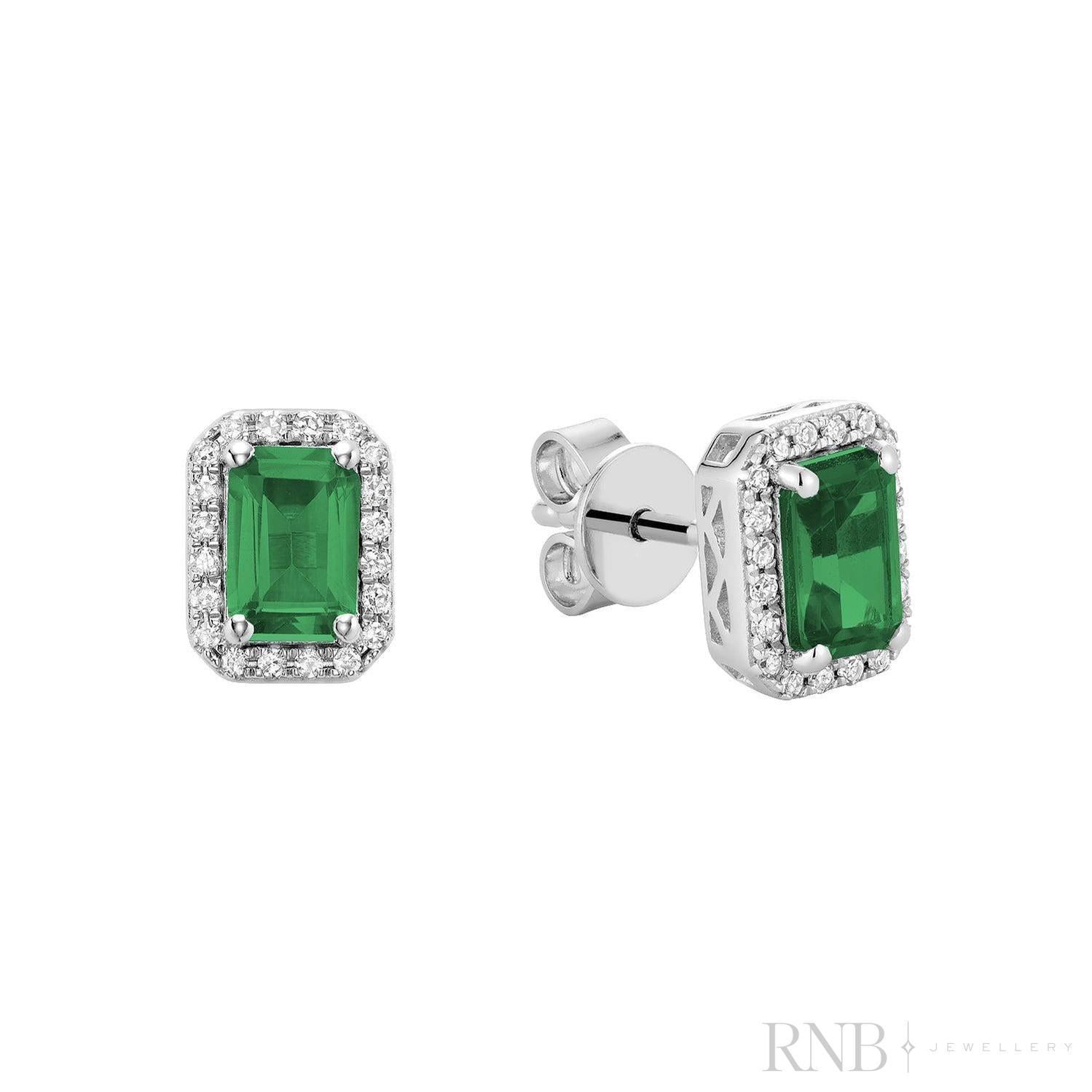 Emerald Cut Colored Stone & Diamond Halo Stud Earrings-RNB Jewellery