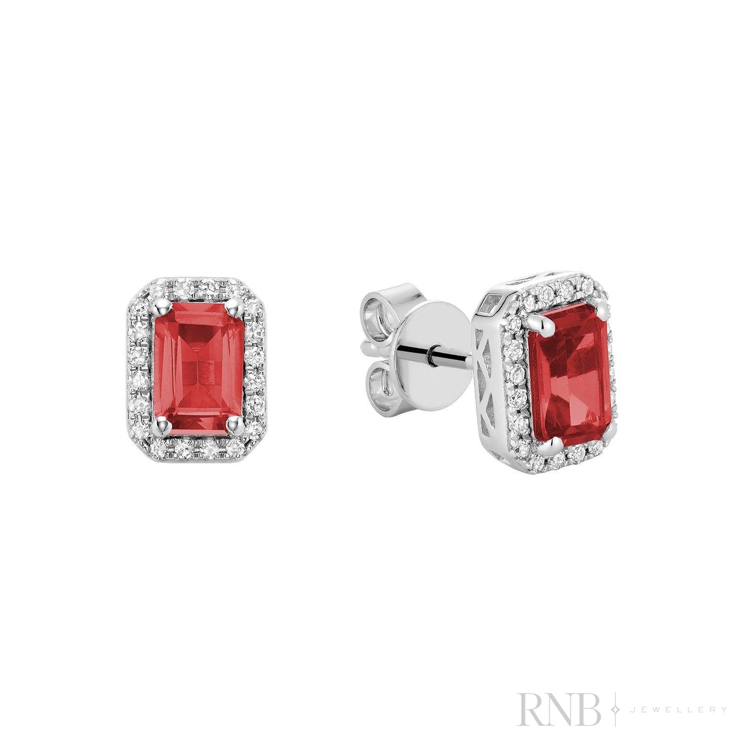 Emerald Cut Colored Stone & Diamond Halo Stud Earrings-RNB Jewellery