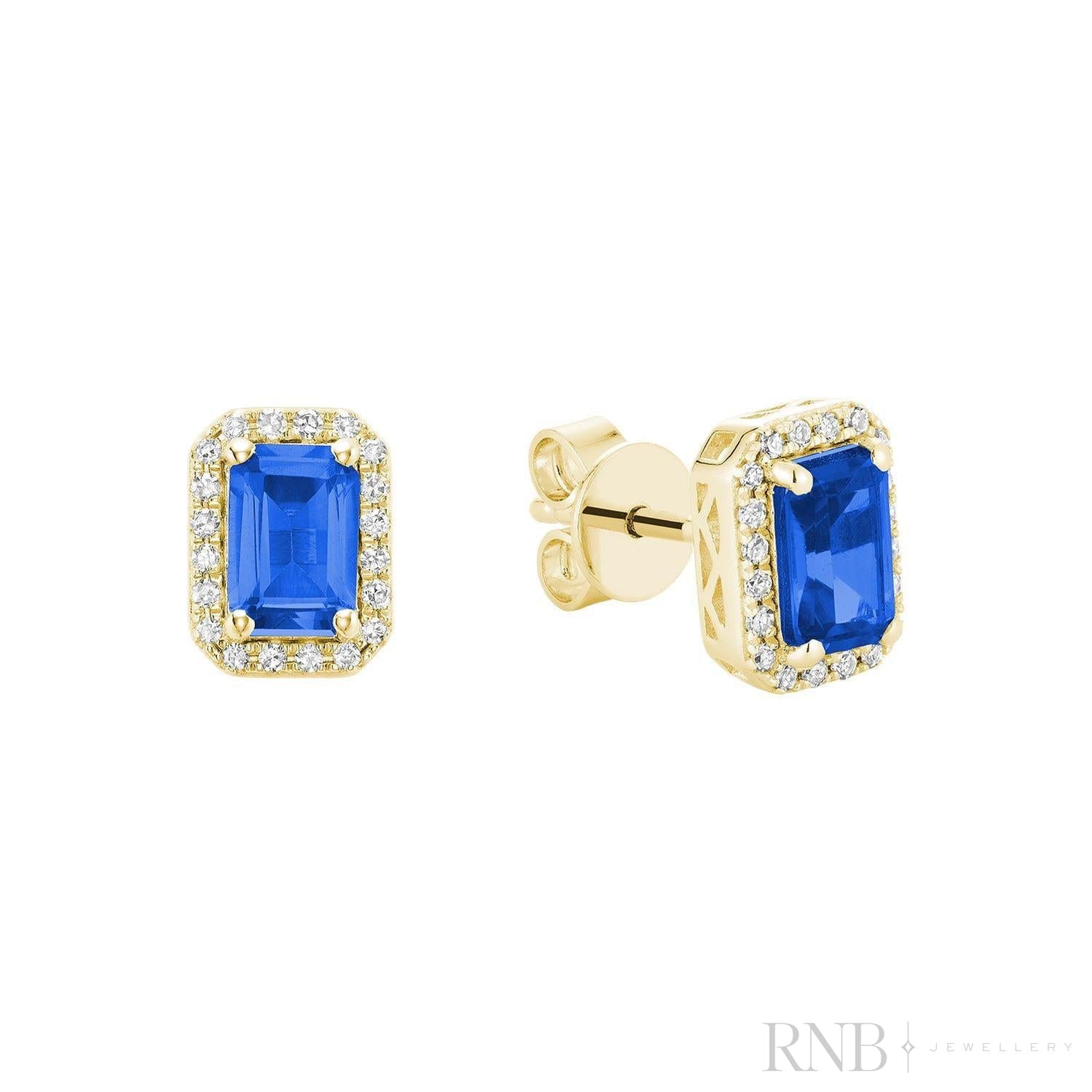 Created Blue Sapphire & Diamond Earrings-RNB Jewellery