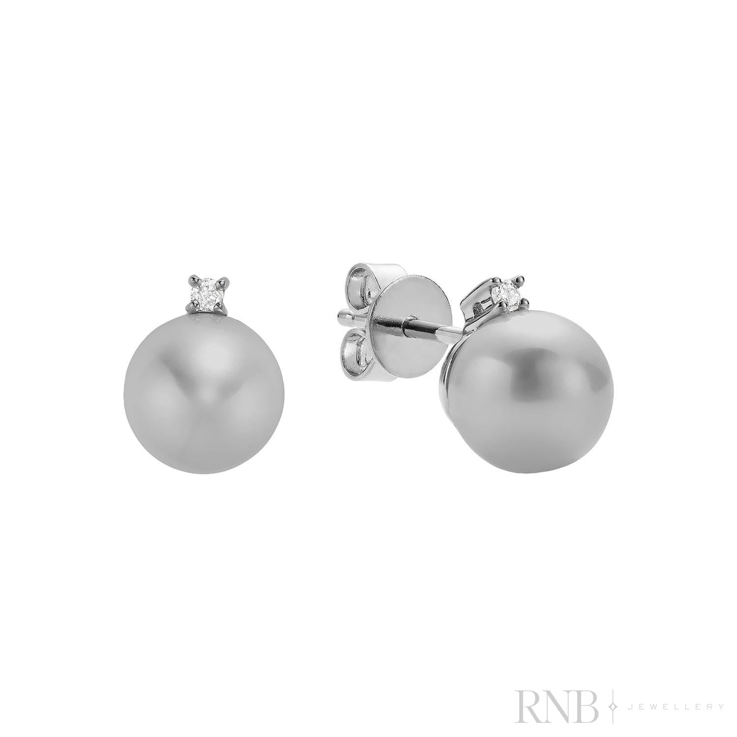 Cultured Pearl & Diamond Stud Earrings-RNB Jewellery