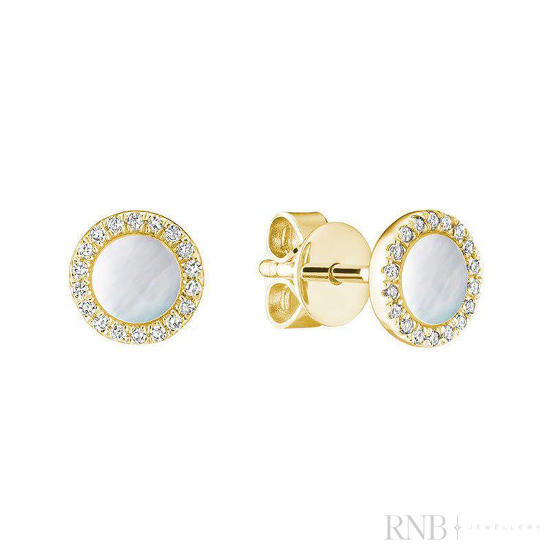 Mother of Pearl Halo Diamond Stud Earrings-RNB Jewellery