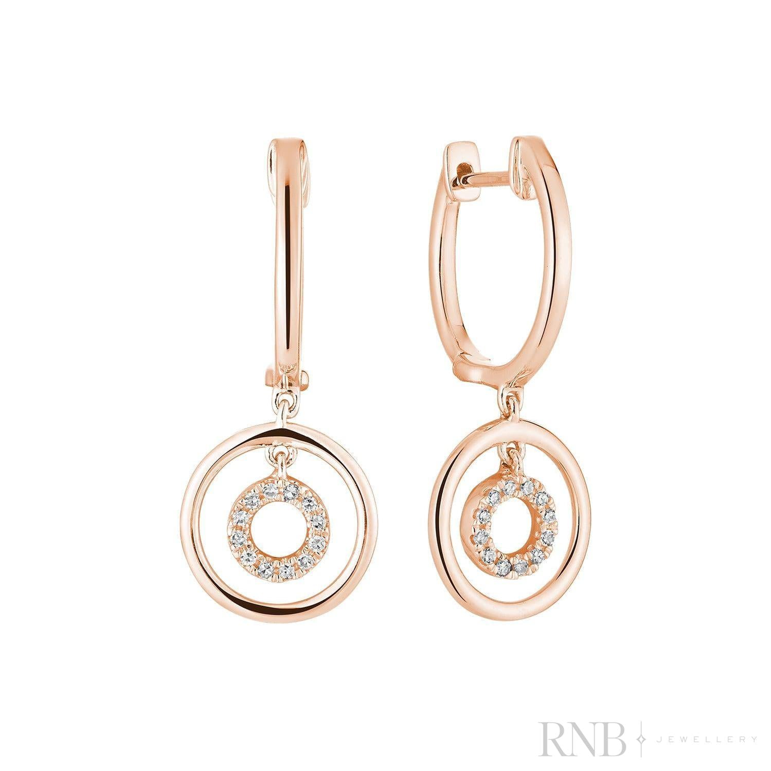 Double Circle Diamond Dangle Earrings-RNB Jewellery