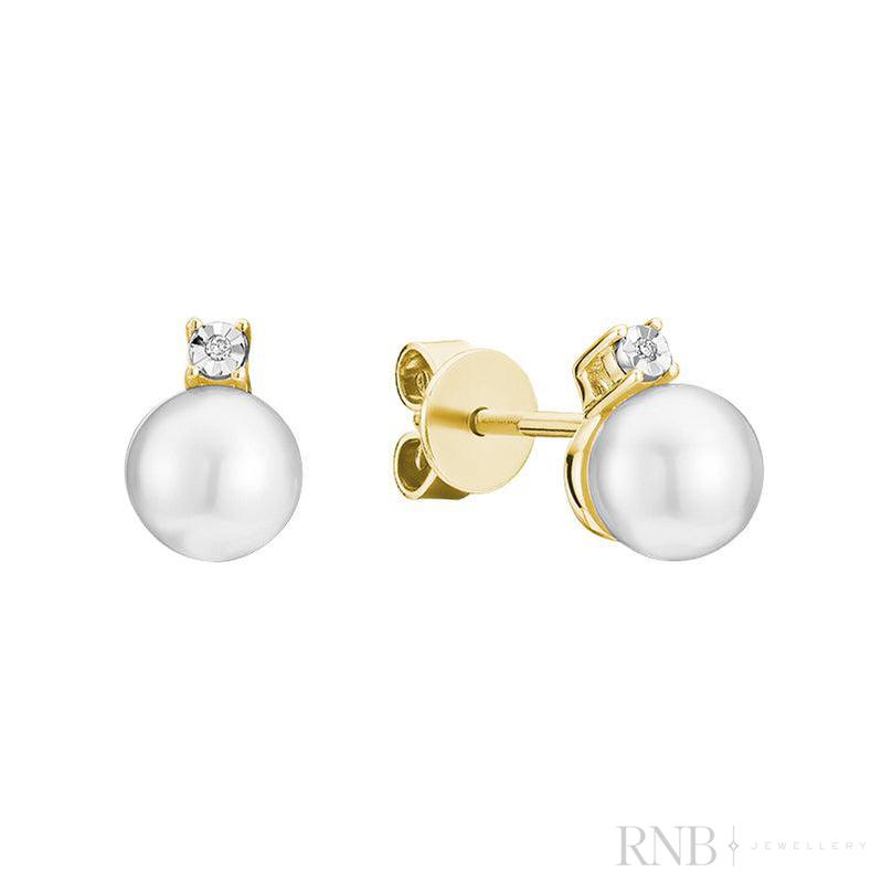 Cultured Pearl & Illusion Diamond Stud Earrings-RNB Jewellery