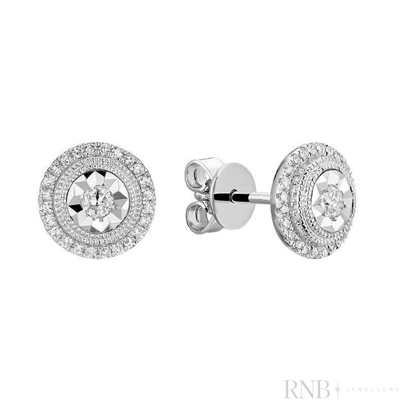 Halo Round Shape illusion Diamond Earrings-RNB Jewellery