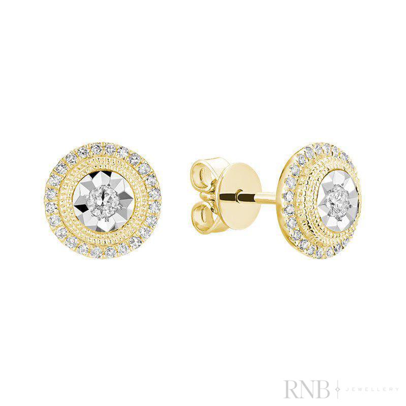 Halo Round Shape illusion Diamond Earrings-RNB Jewellery