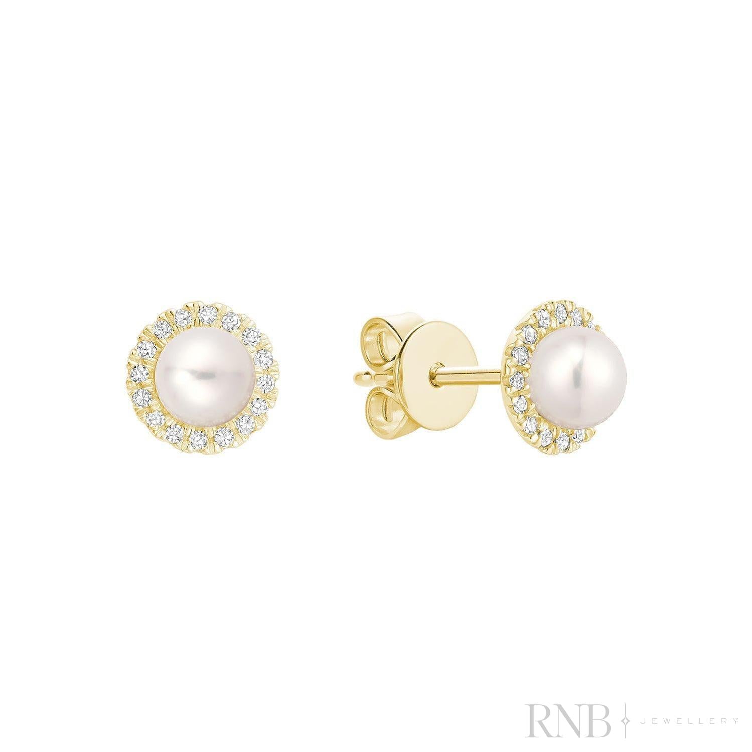 Mini Pearl & Diamond Halo Stud Earrings-RNB Jewellery