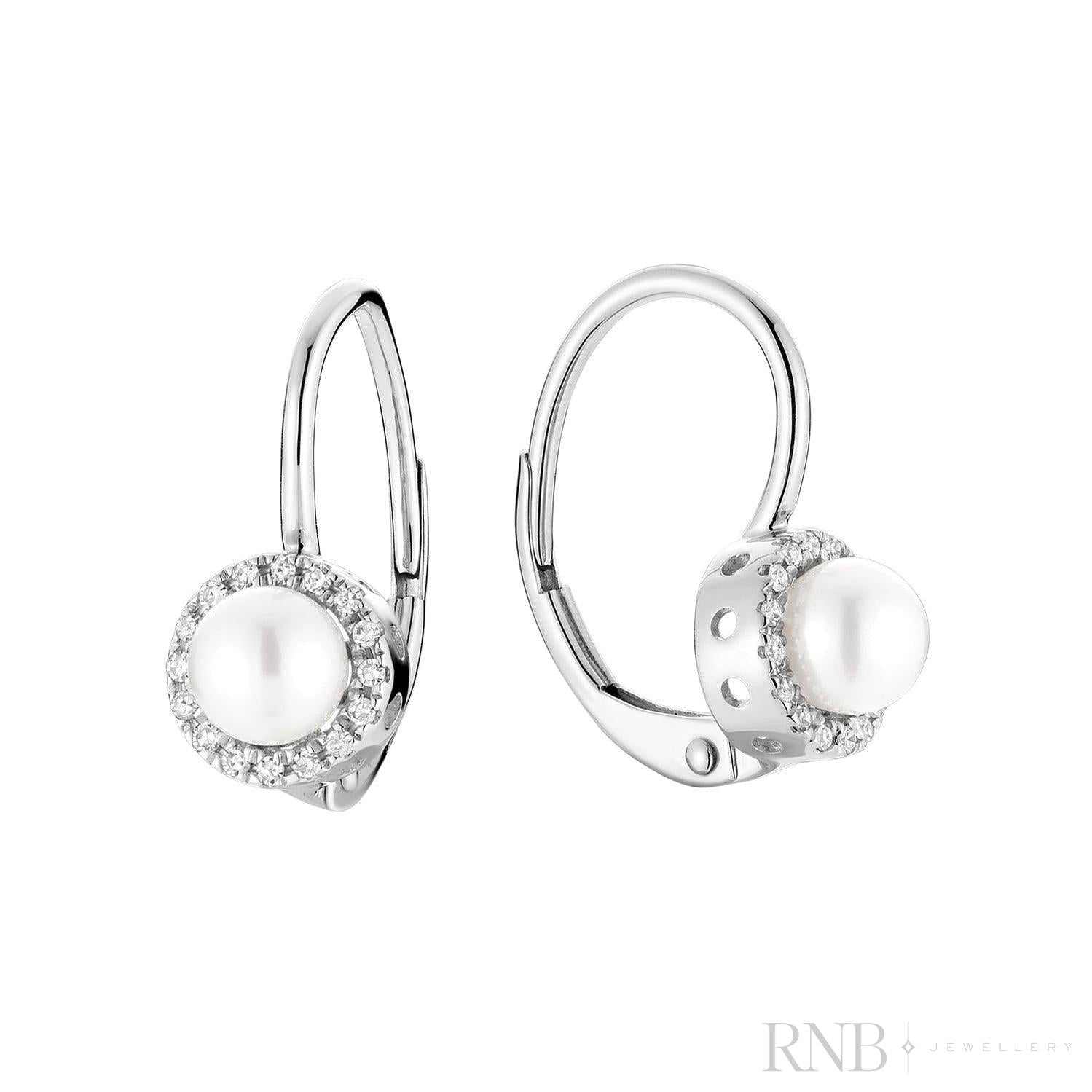 Cultured Pearl & Halo Diamonds Dangle Earrings-RNB Jewellery