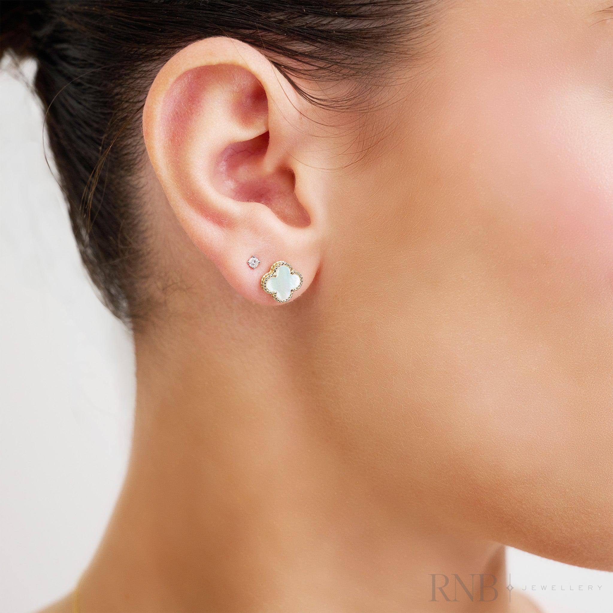 Mother of Pearl Clover Stud Earrings-RNB Jewellery