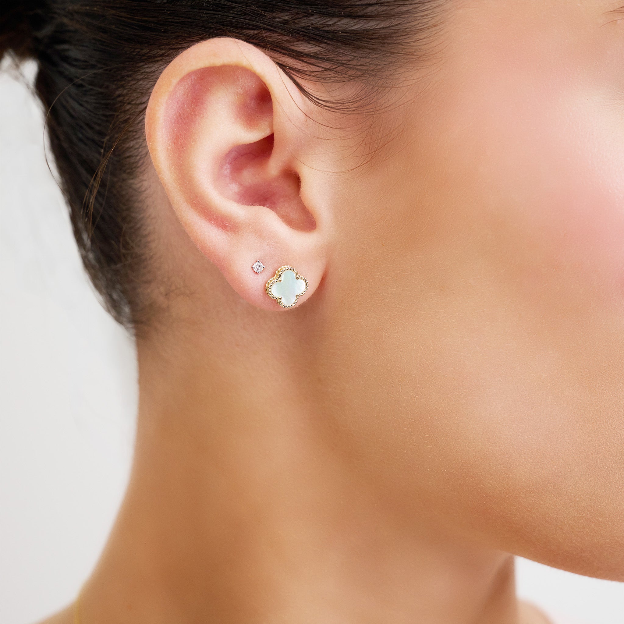 Mother of Pearl & Diamond Stud Earrings