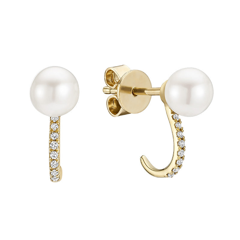 Cultured  Pearl & Diamond Stud Earrings