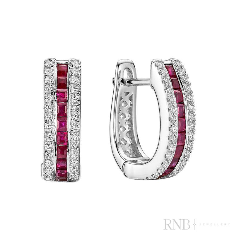 Precious Stones & Diamond Huggie Earrings-RNB Jewellery