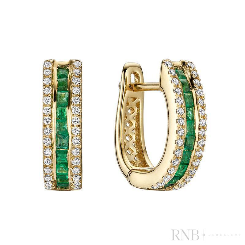 Precious Stones & Diamond Huggie Earrings-RNB Jewellery