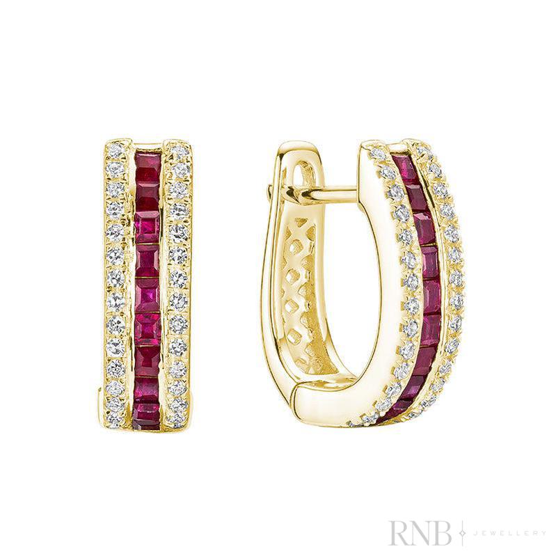 Precious Stones & Diamond Huggie Earrings-RNB Jewellery