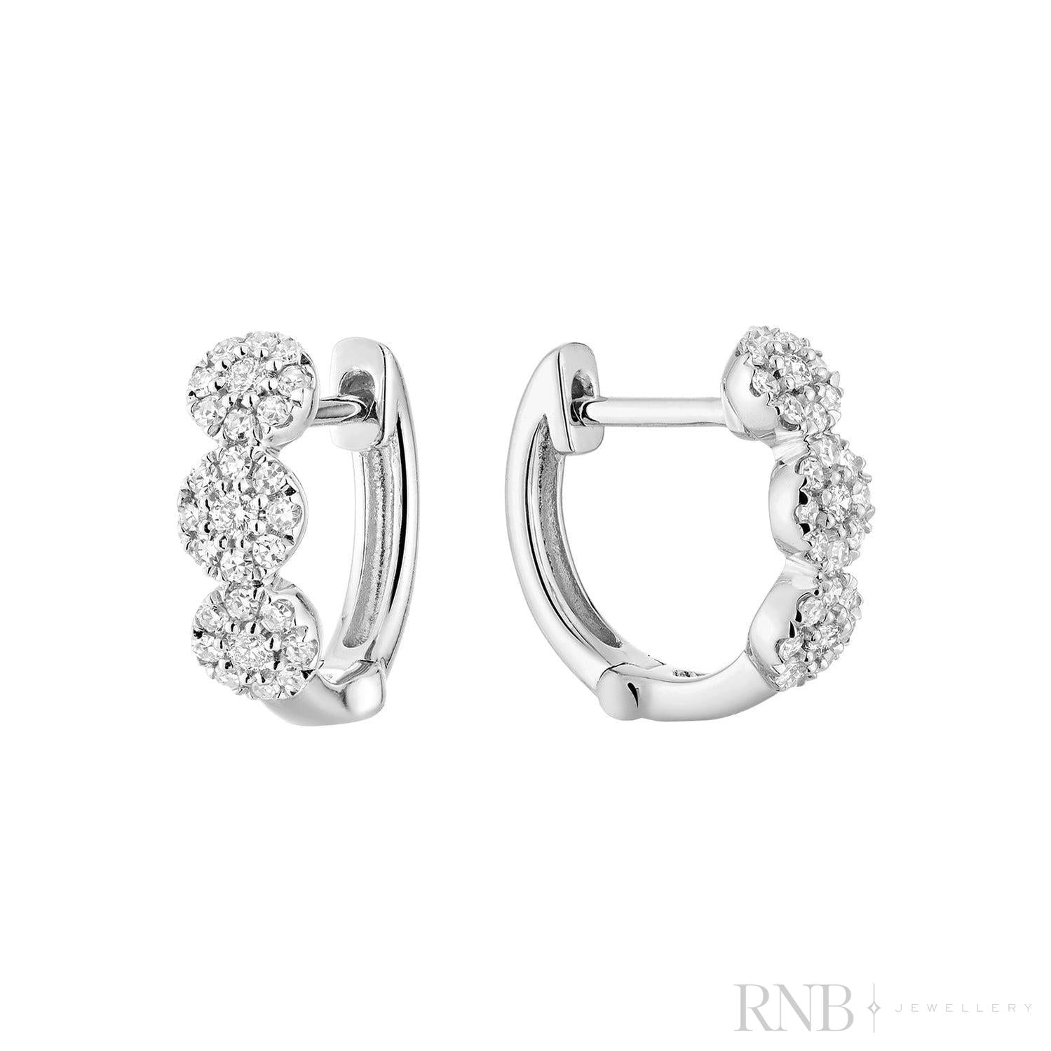 Triple Halo Diamond Huggie Earrings-RNB Jewellery