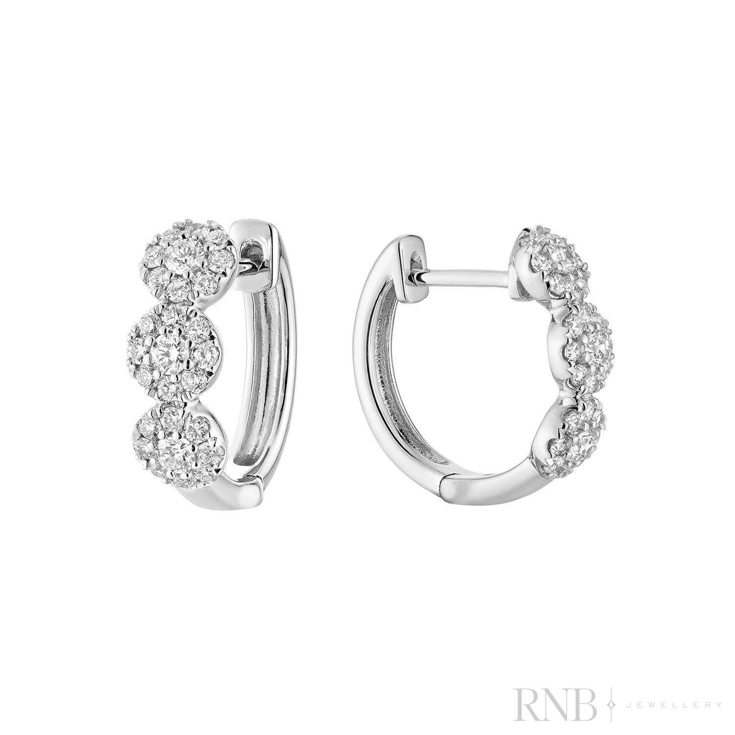 Triple Halo Diamond Huggie Earrings-RNB Jewellery